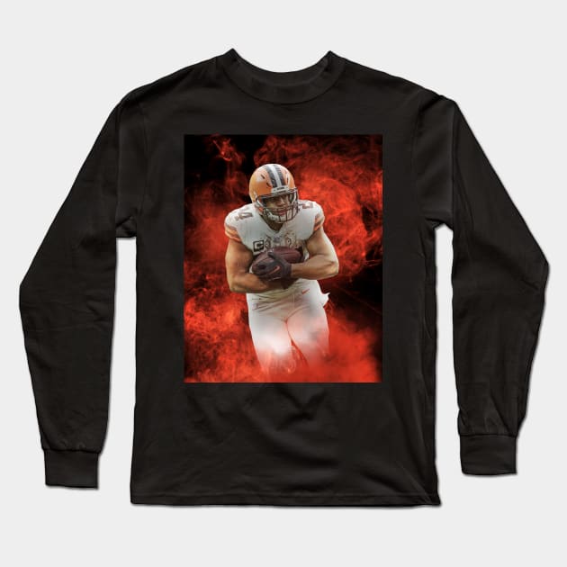 Nick Chubb Cleveland Sports Art Long Sleeve T-Shirt by JRoseGraphics